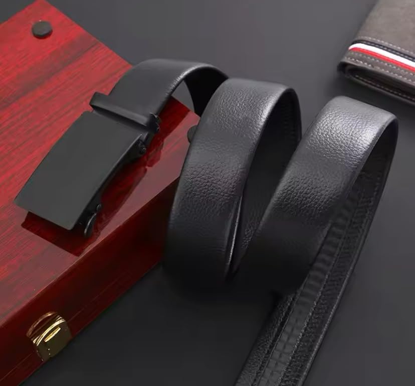 Cinto masculino couro sintético e fivela automática ajustável cinto de homem - tamanho ajustável cinto preto menino, cintos pretos para homem, cintos elegantes., Preto, Ajustable de 120cm