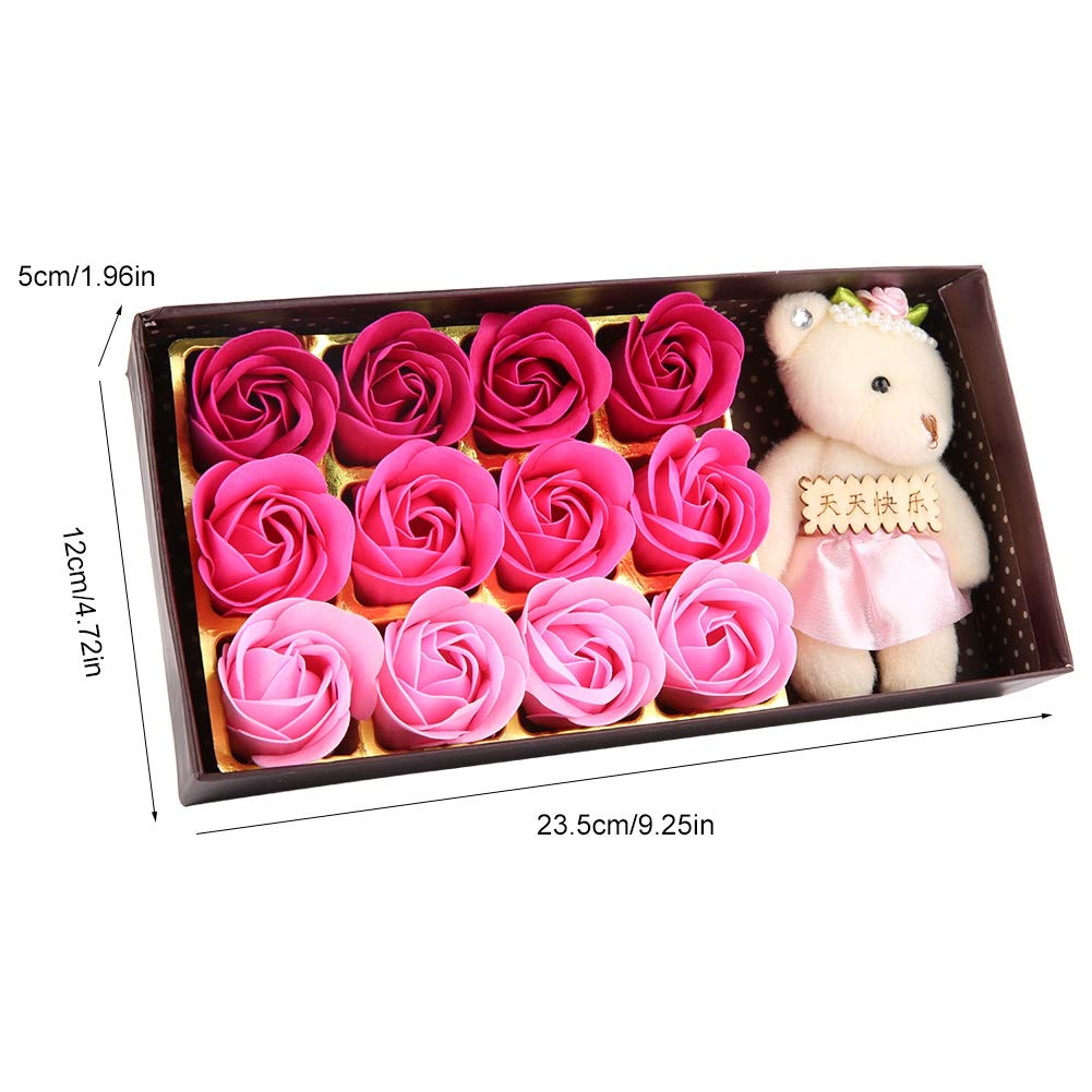 Presente de Flores Românticas, 12 Sabão Flores de Rosa e 1 Peluche