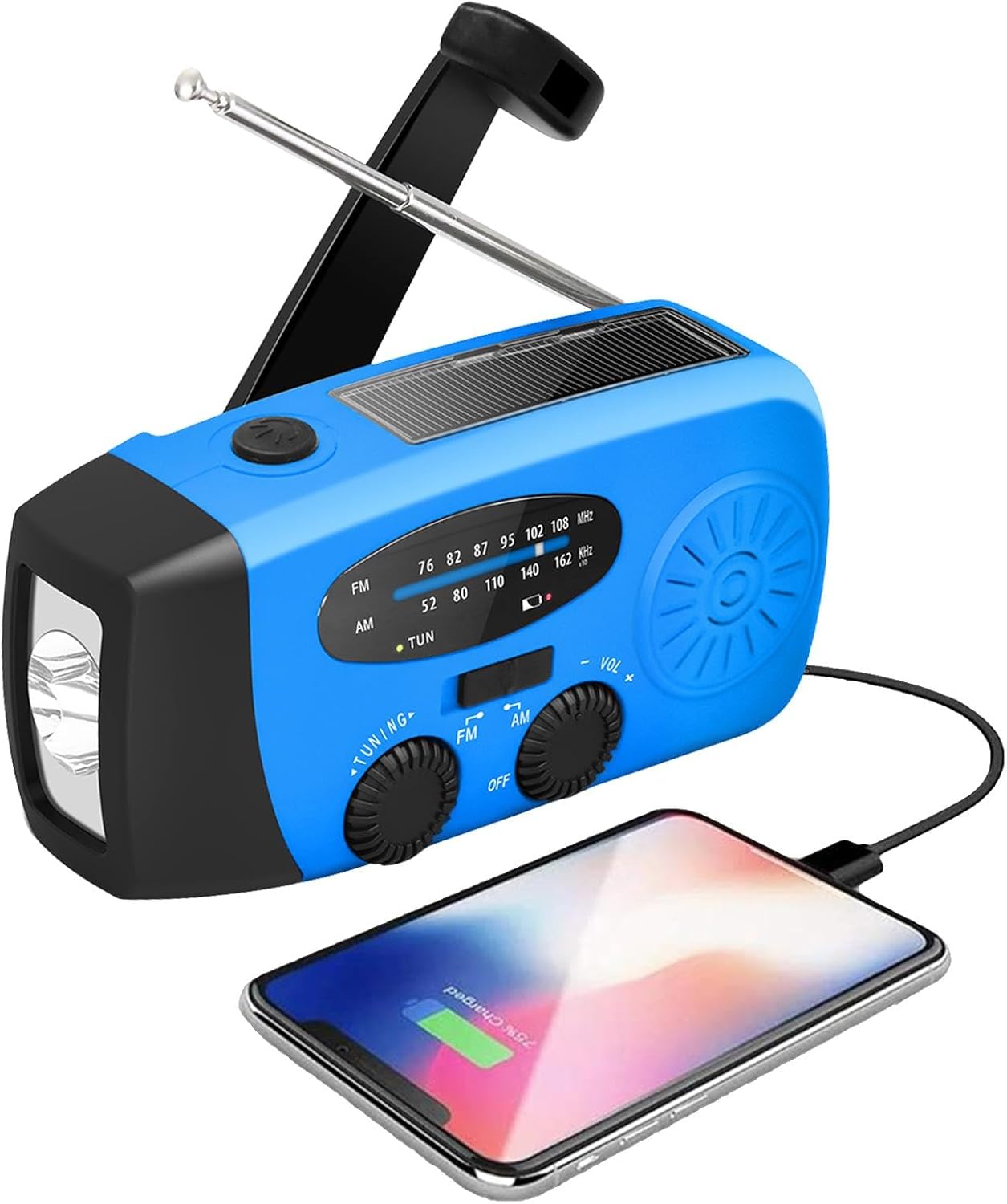 Rádio manivela de emergência, rádio meteorológica NOAA Am/FM auto-alimentado com bateria externa 2000 mAh, carregador de telemóvel, lanterna LED, rádio portátil sobrevivência, alarme SOS