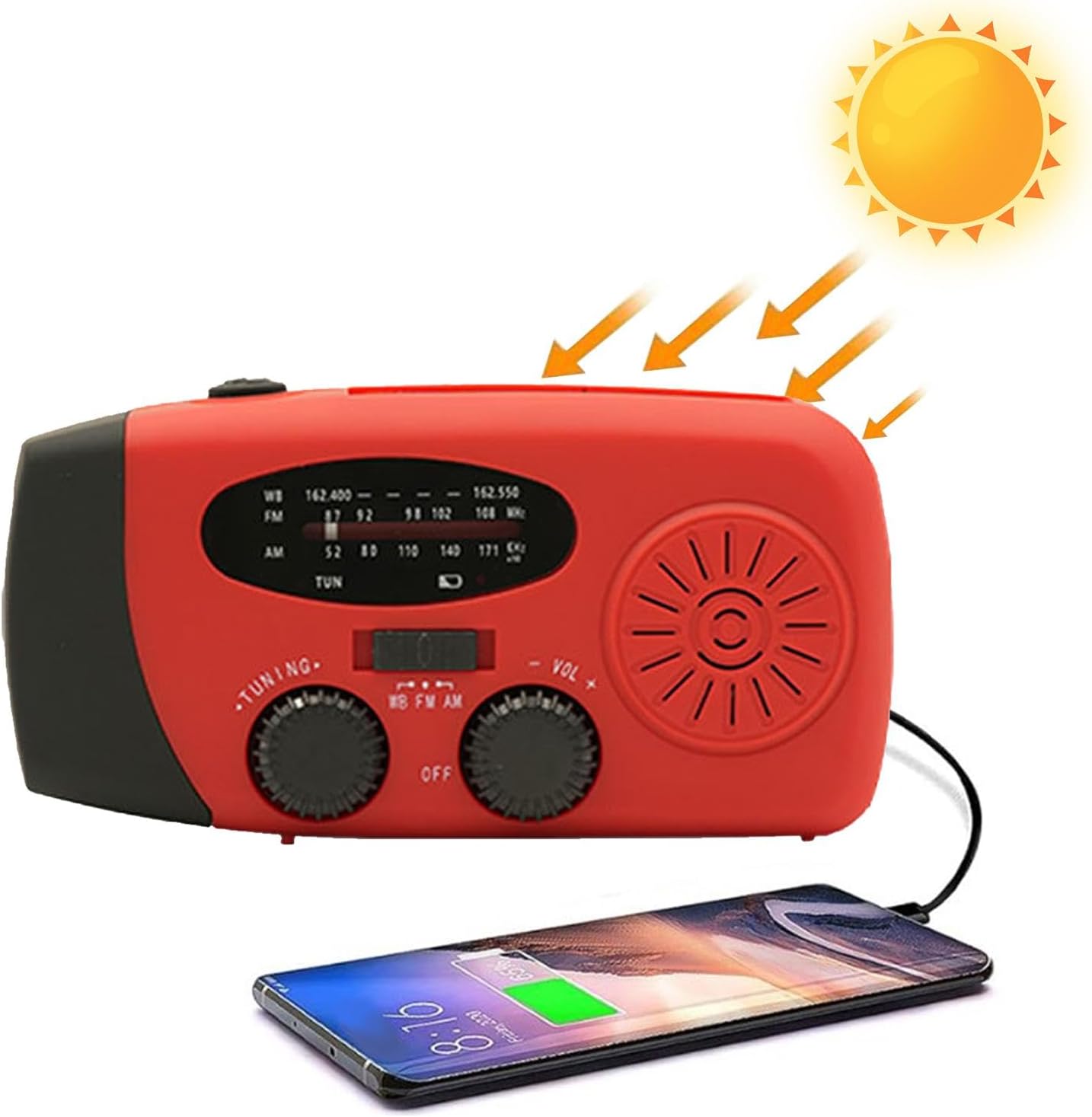 Rádio de manivela, rádio de manivela, rádio portátil, rádio meteorológico, rádio solar portátil, lanterna LED para corrida, caminhada, casa, sobrevivência, campismo