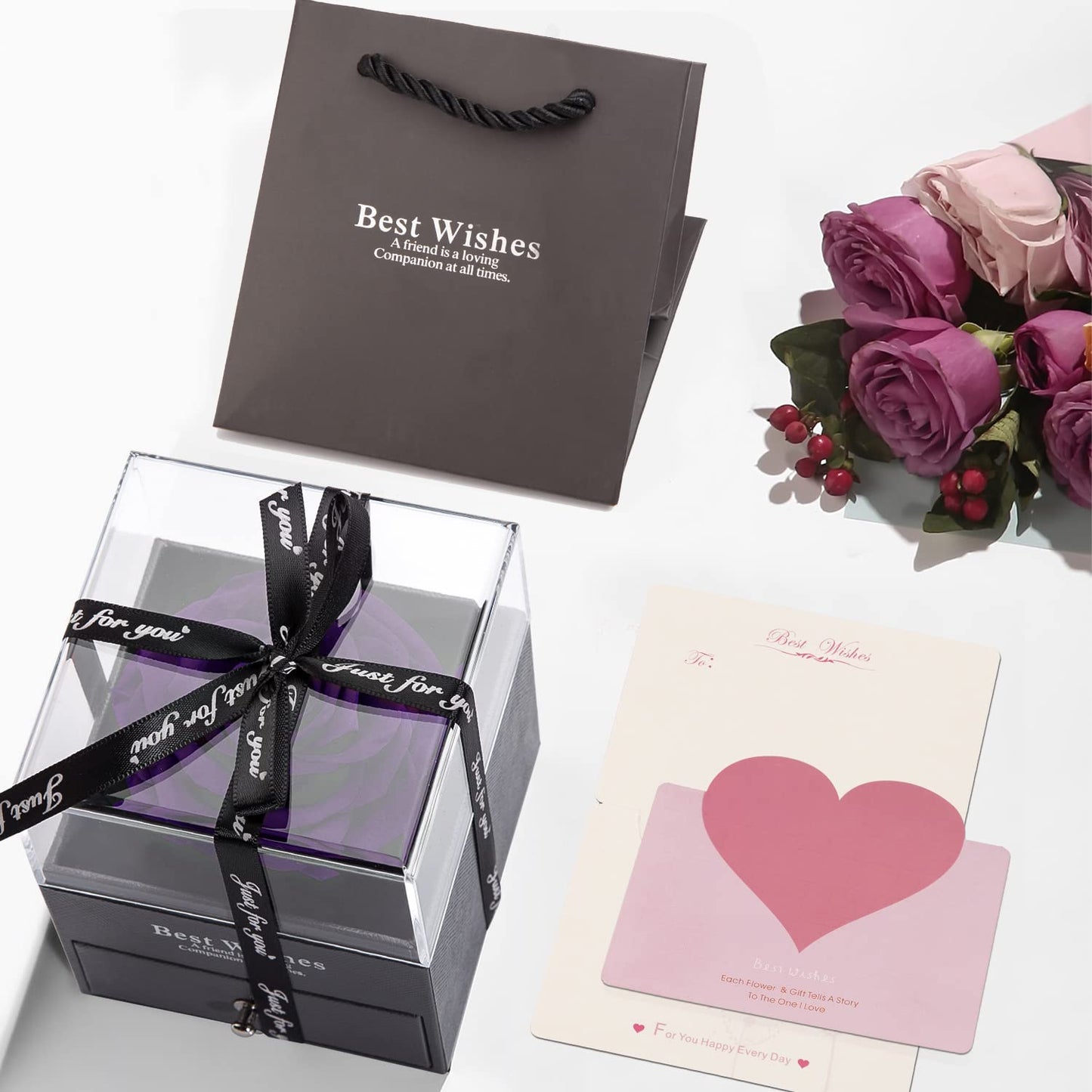Eterna Rosa Preservada Box Rosa e Colar Romántico