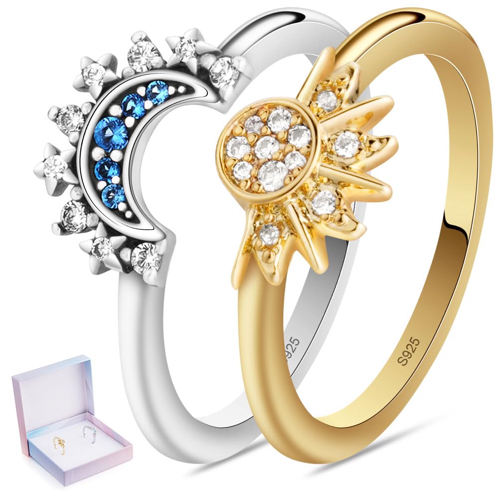 Anel Brillante Sol e Lua Ajustável