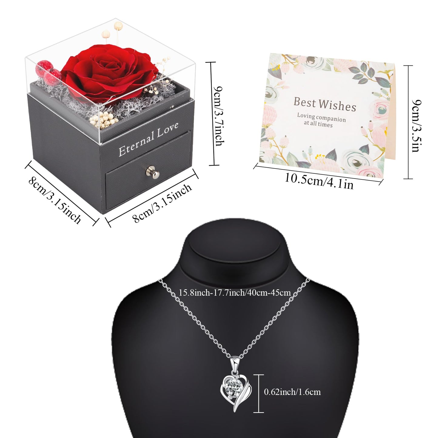 CSYY Rosa Eterna Box e Colar Coração Apaixonado