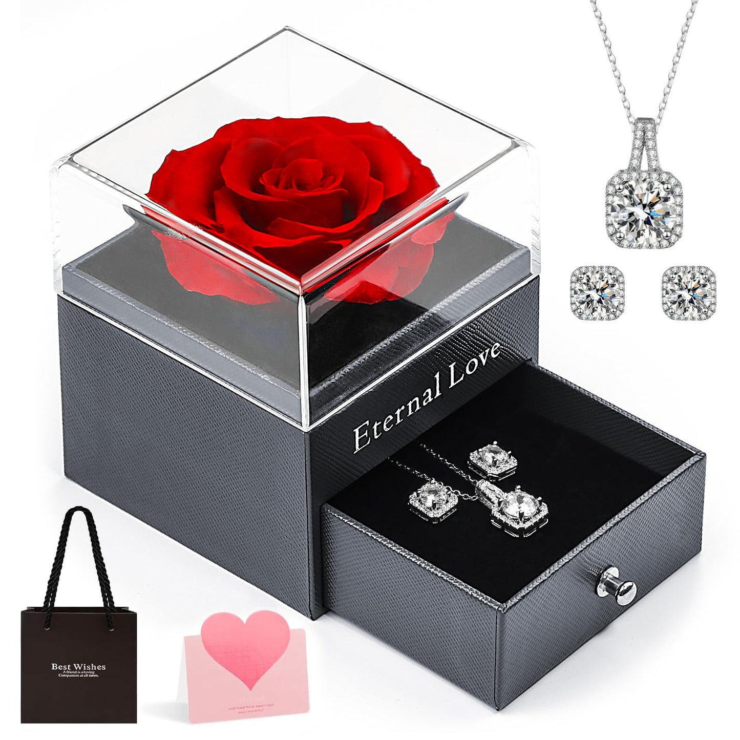 Eterna Rosa Preservada Box Rosa e Colar Romántico