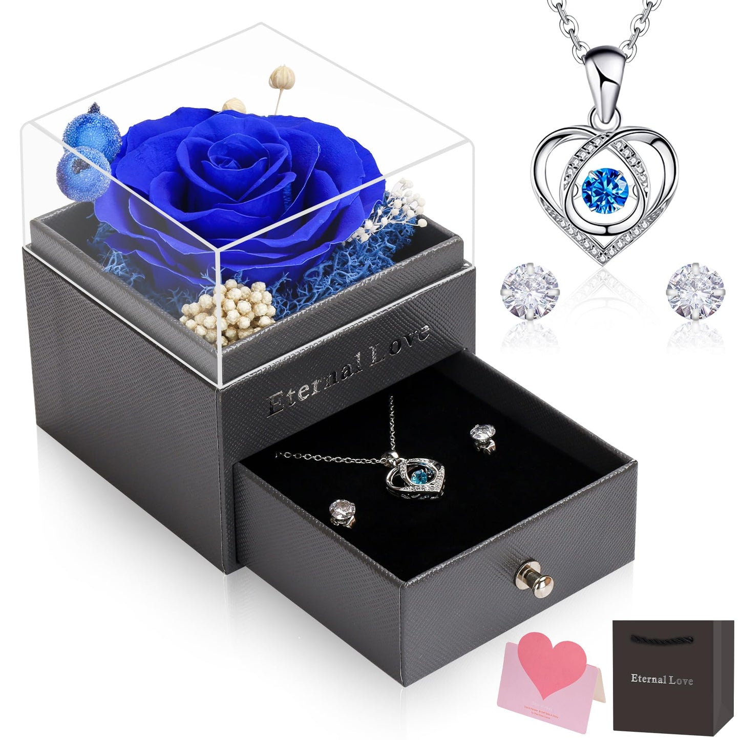 CSYY Rosa Eterna Box e Colar Coração Apaixonado