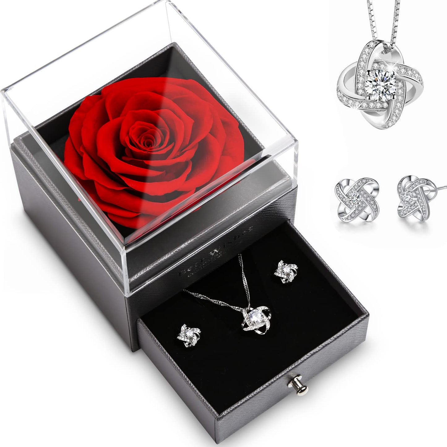 Eterna Rosa Preservada Box Rosa e Colar Romántico