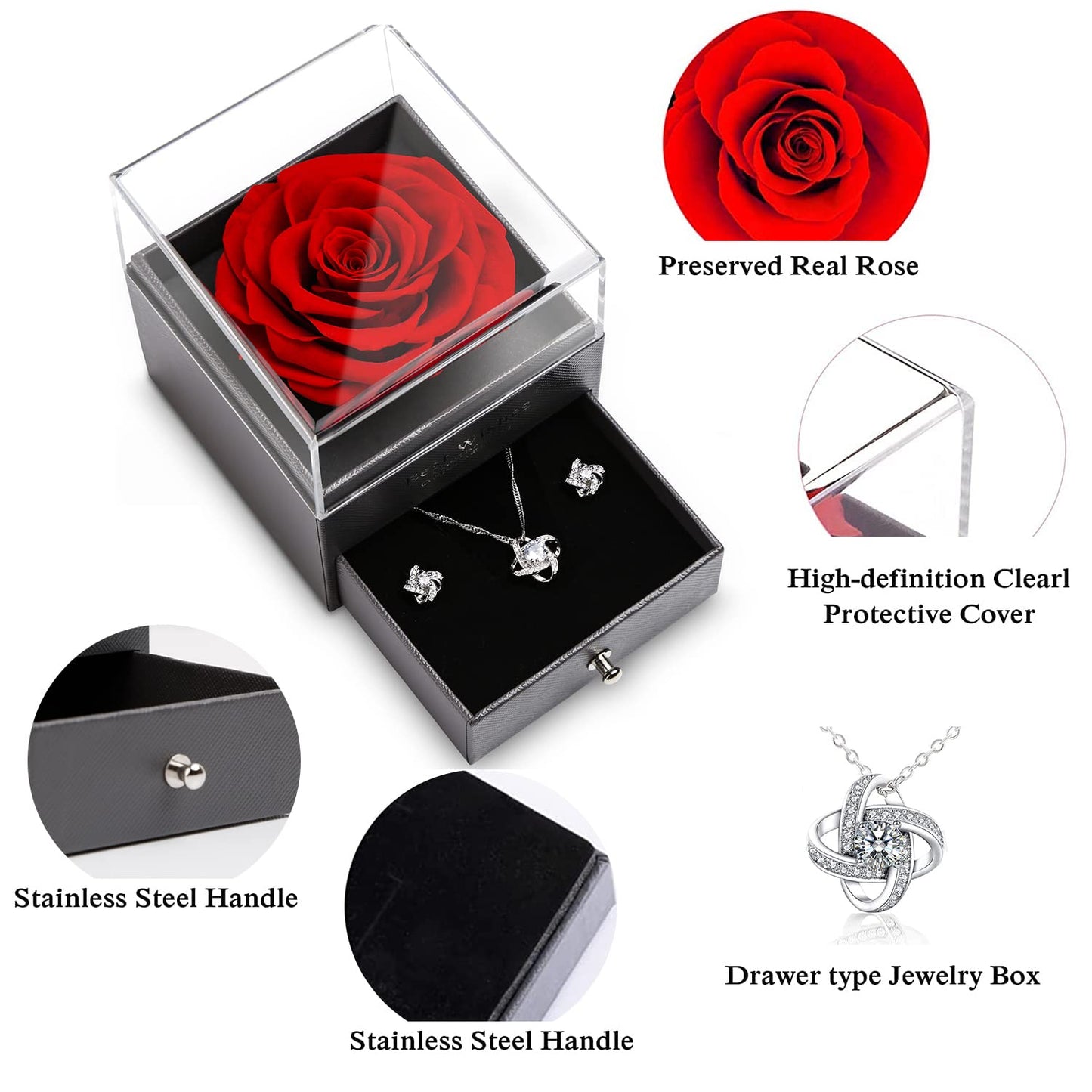 Eterna Rosa Preservada Box Rosa e Colar Romántico