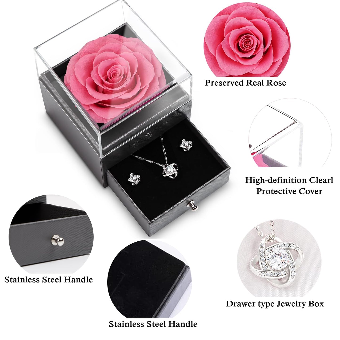 Eterna Rosa Preservada Box Rosa e Colar Romántico