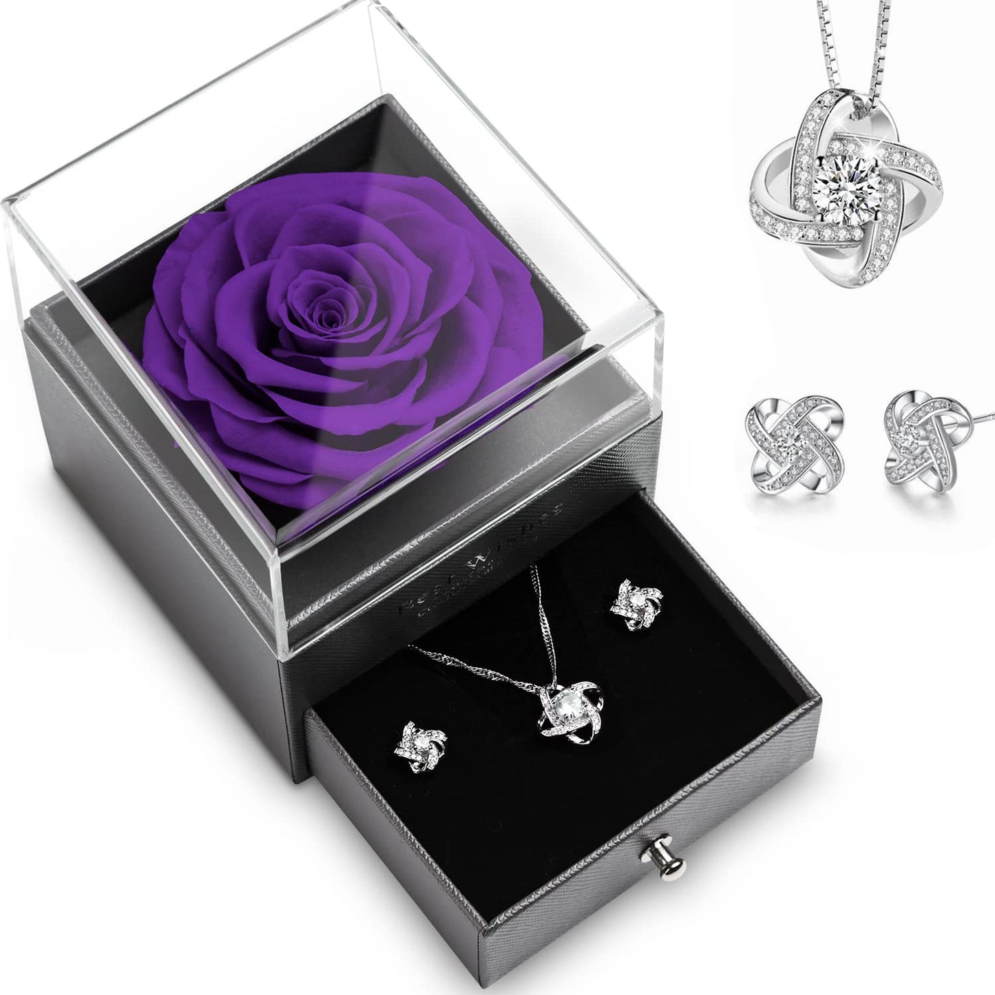 Eterna Rosa Preservada Box Rosa e Colar Romántico