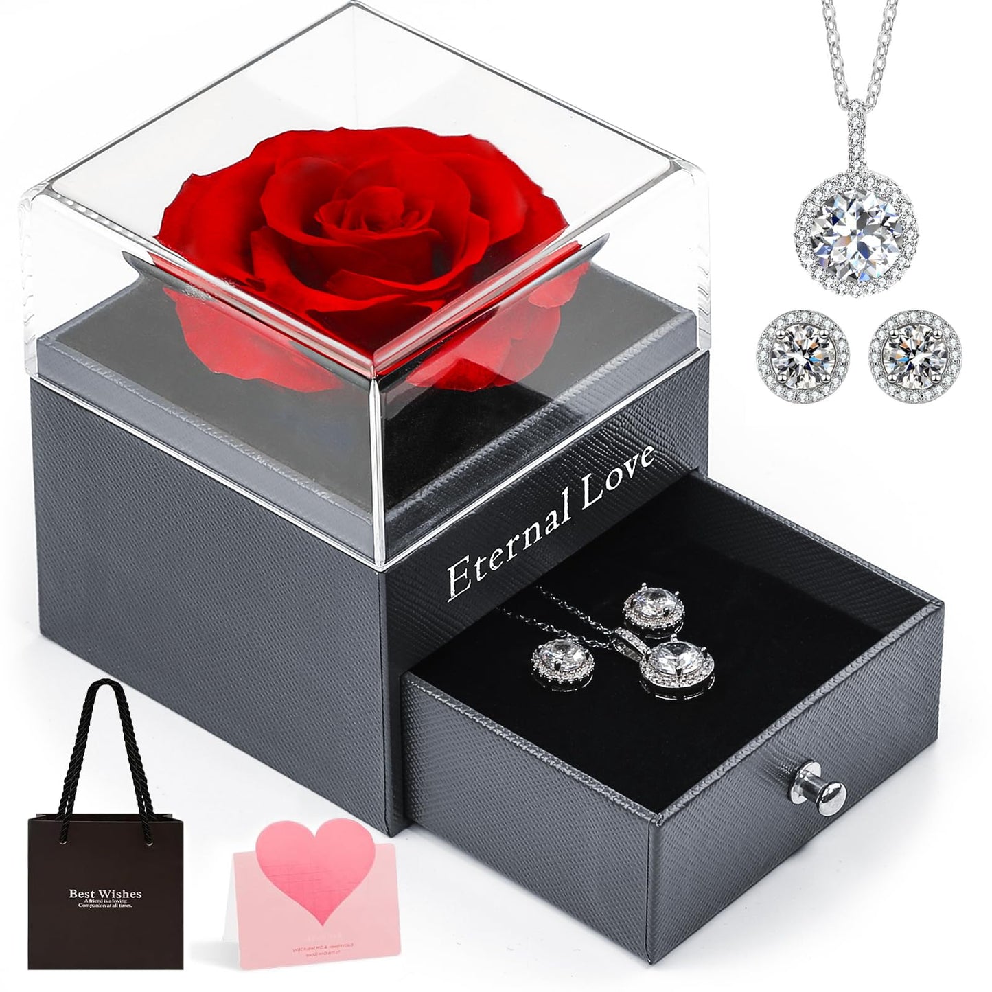 Eterna Rosa Preservada Box Rosa e Colar Romántico