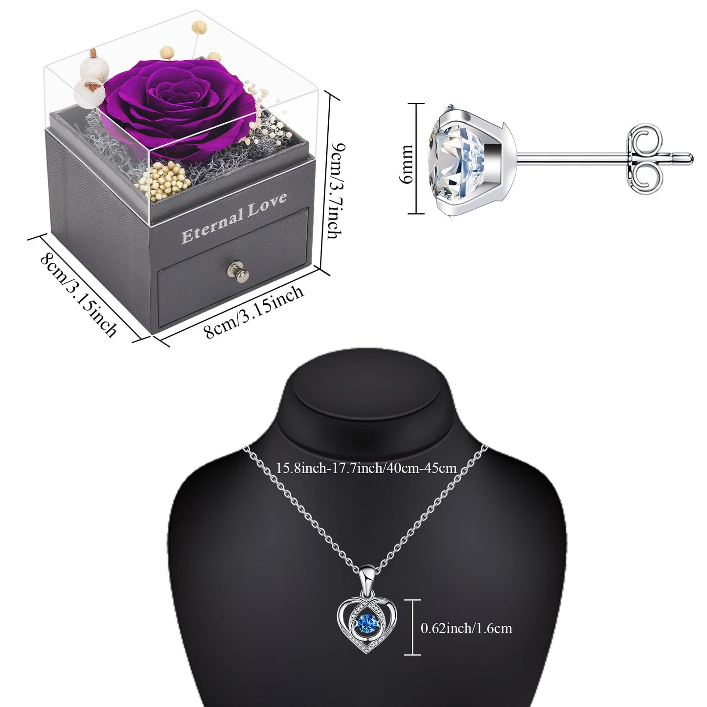 CSYY Rosa Eterna Box e Colar Coração Apaixonado
