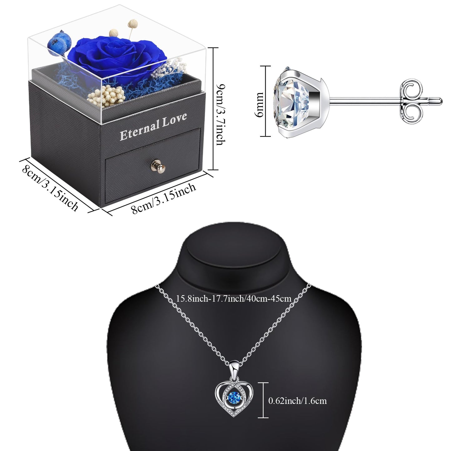 CSYY Rosa Eterna Box e Colar Coração Apaixonado
