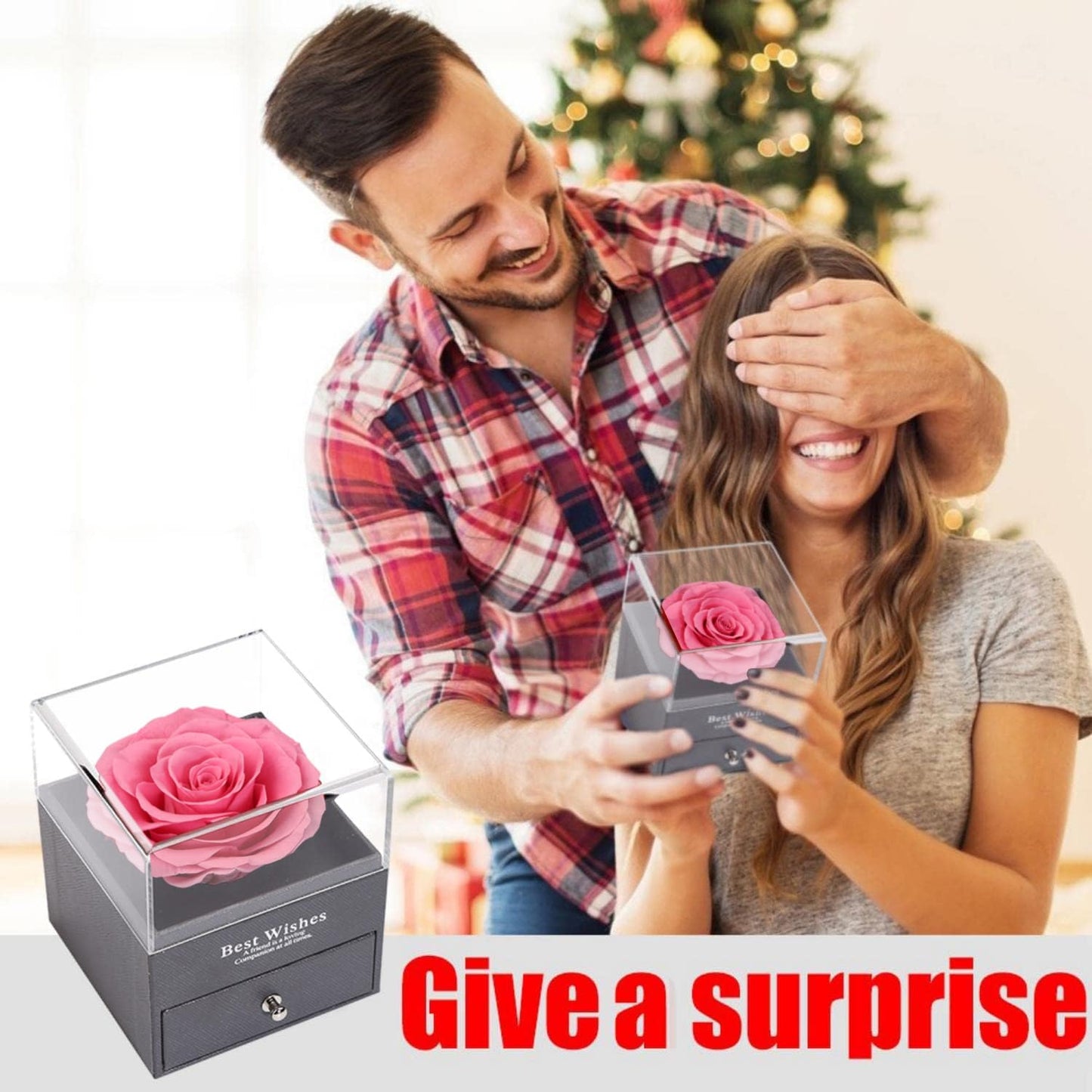 Eterna Rosa Preservada Box Rosa e Colar Romántico