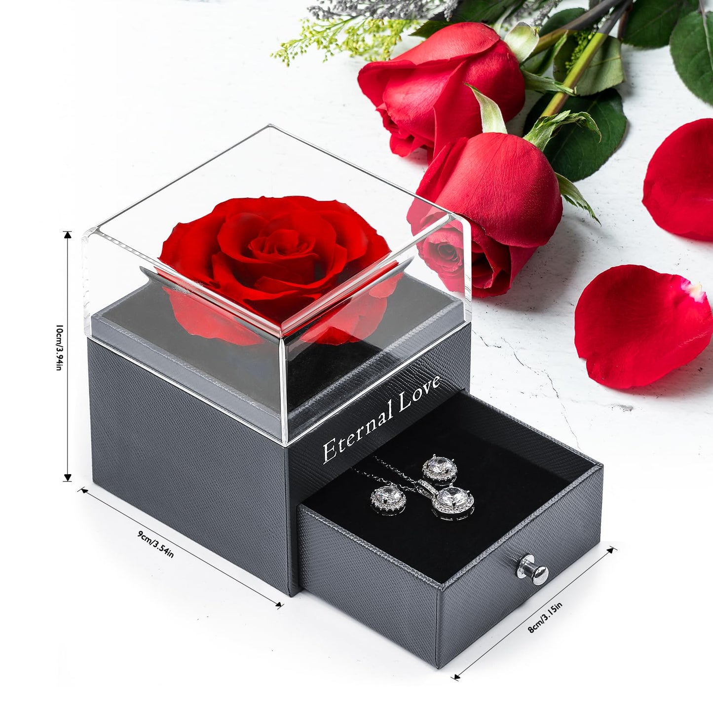 Eterna Rosa Preservada Box Rosa e Colar Romántico