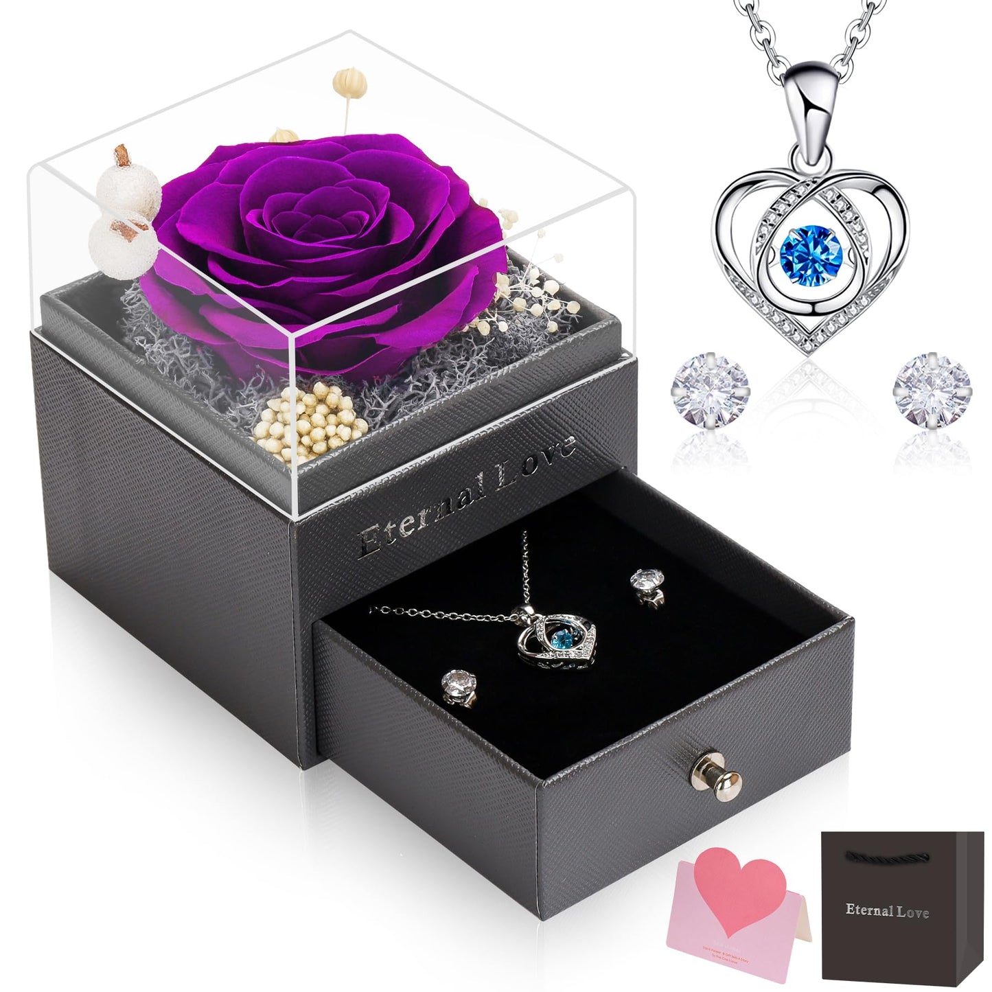 CSYY Rosa Eterna Box e Colar Coração Apaixonado