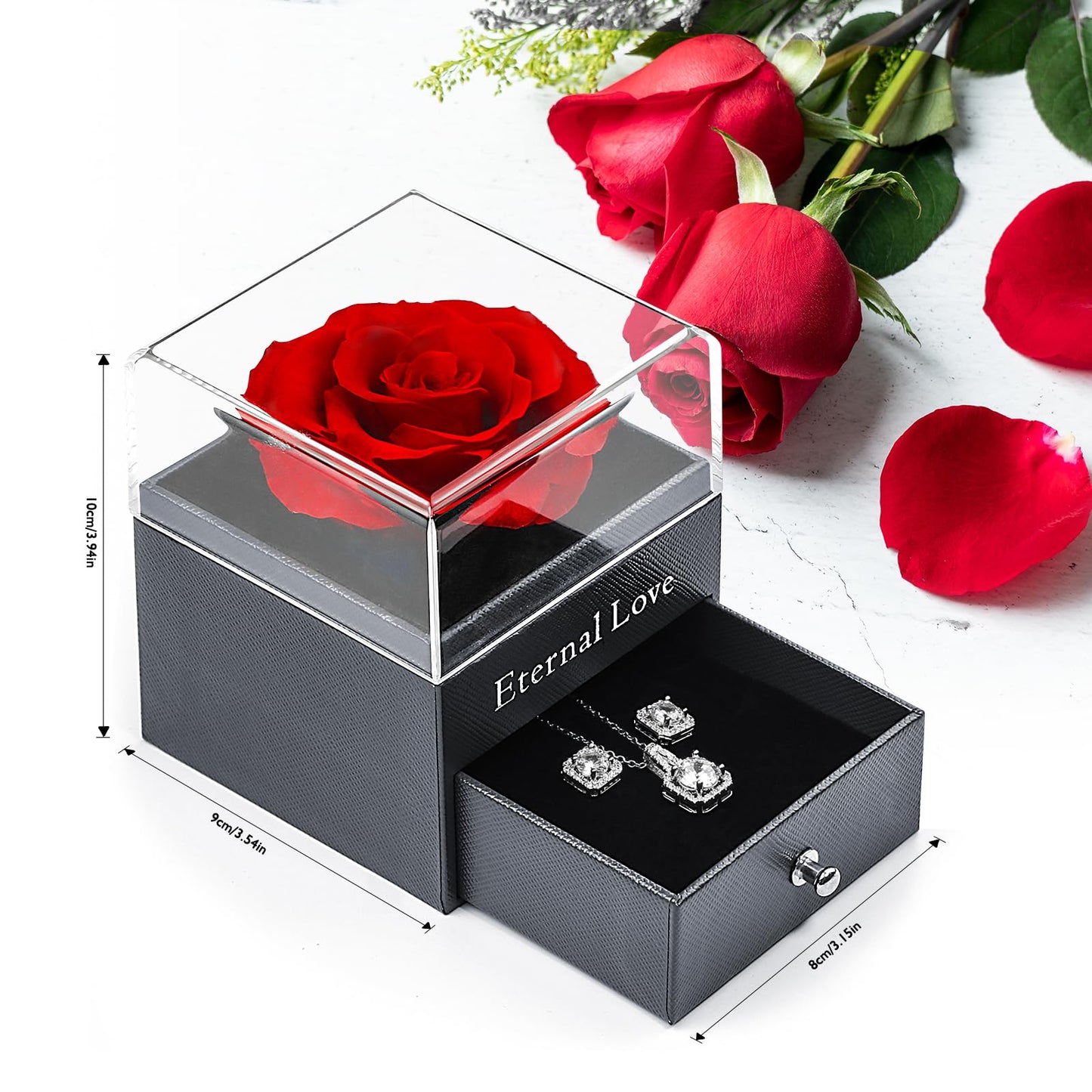 Eterna Rosa Preservada Box Rosa e Colar Romántico