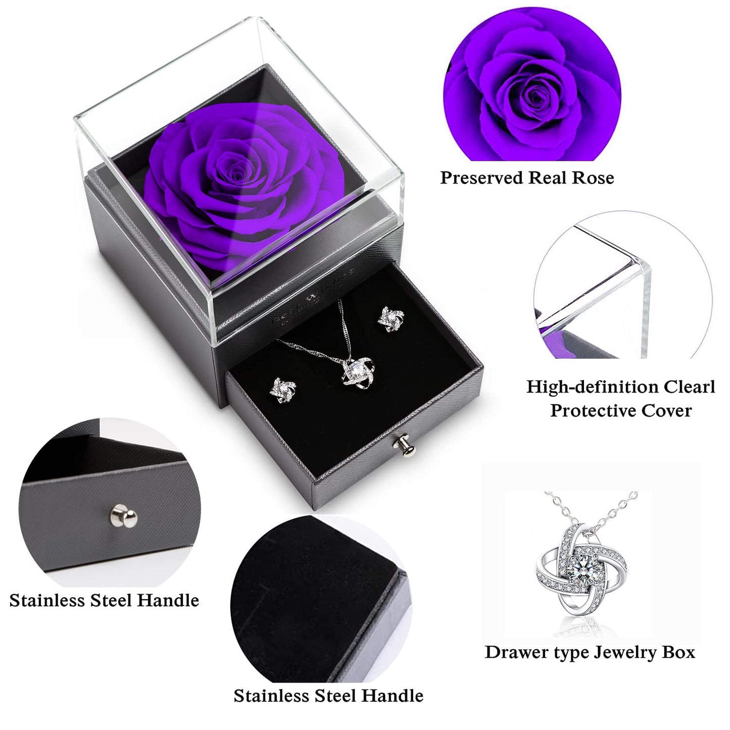 Eterna Rosa Preservada Box Rosa e Colar Romántico