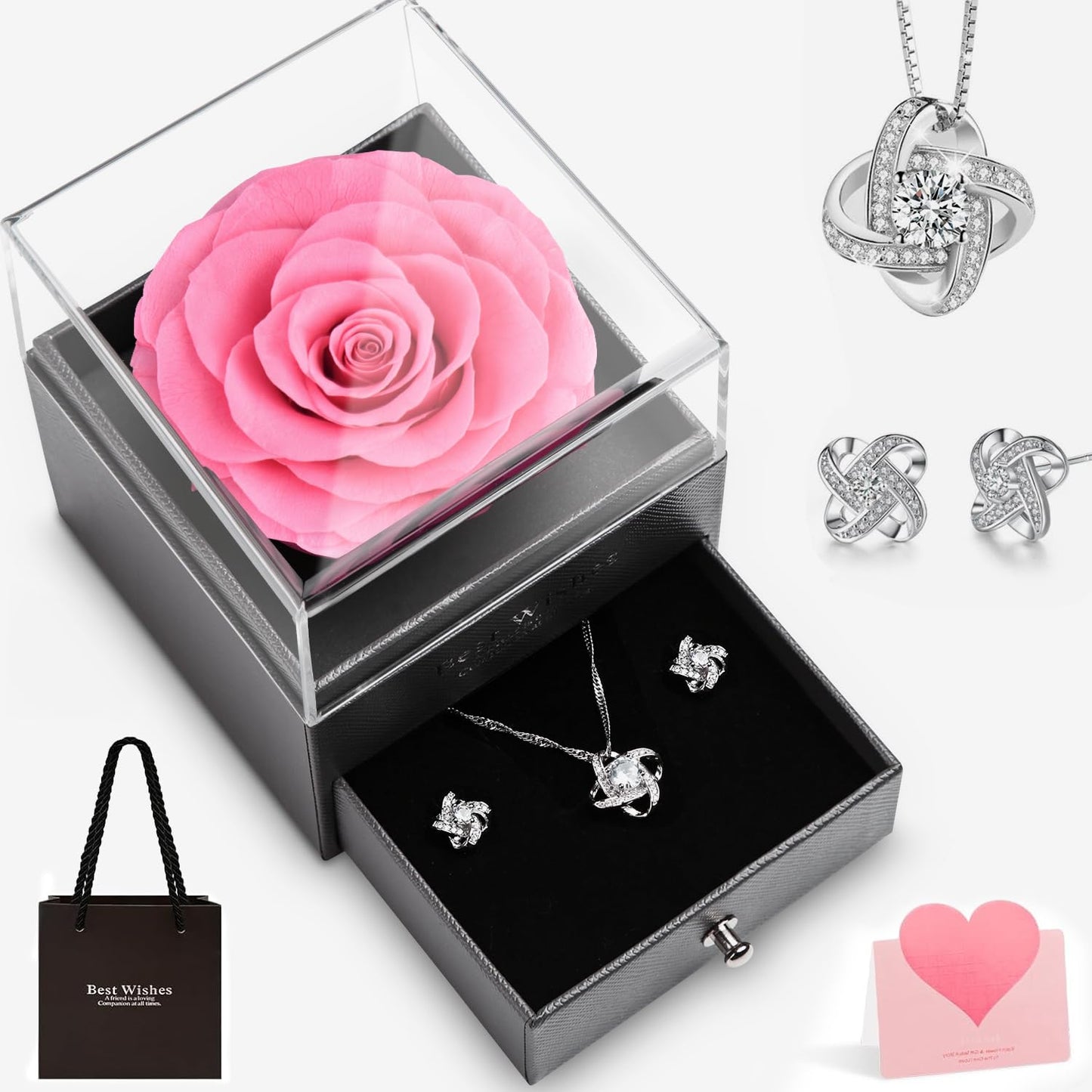 Eterna Rosa Preservada Box Rosa e Colar Romántico
