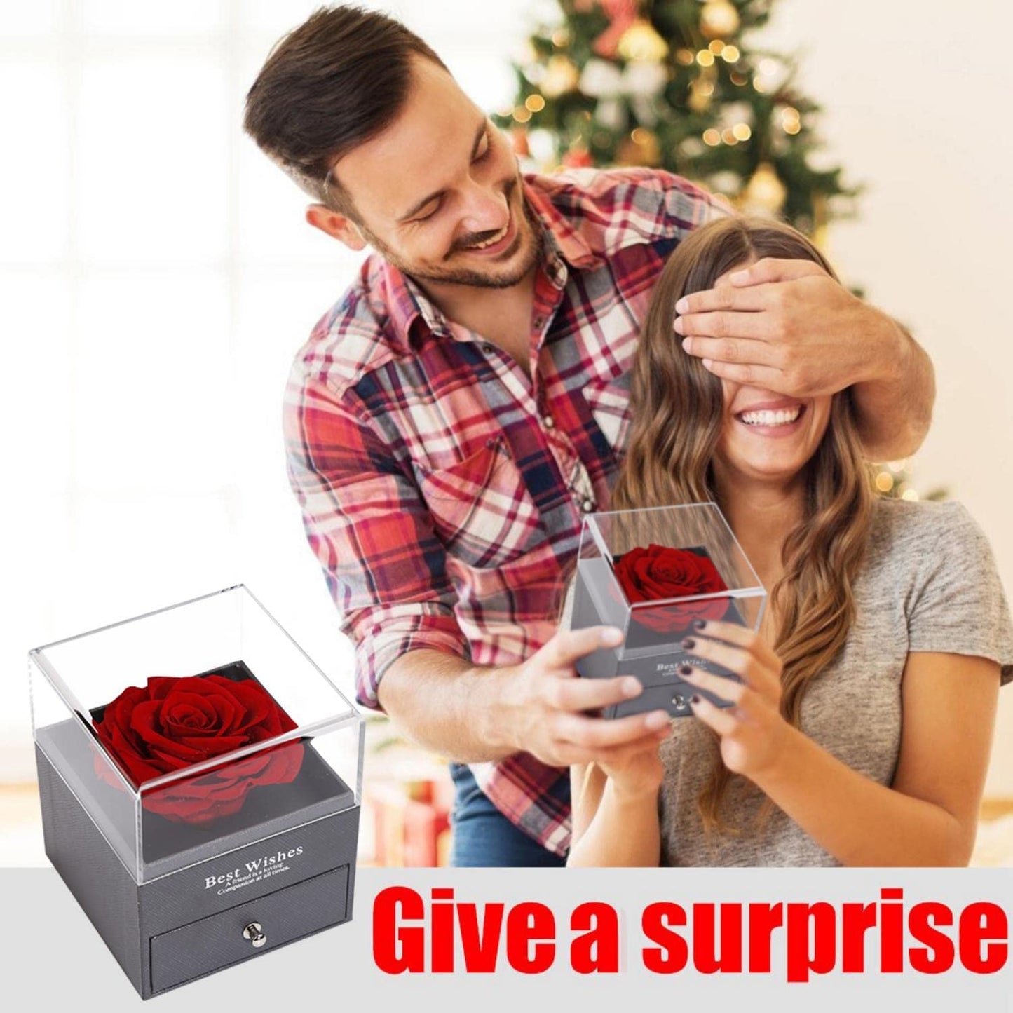 Eterna Rosa Preservada Box Rosa e Colar Romántico