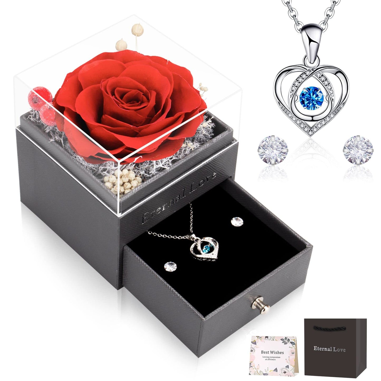 CSYY Rosa Eterna Box e Colar Coração Apaixonado
