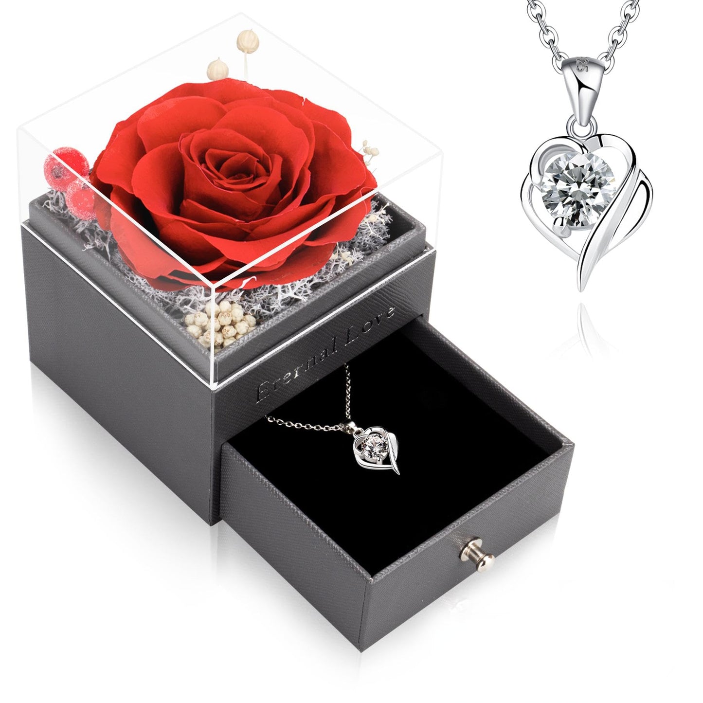 CSYY Rosa Eterna Box e Colar Coração Apaixonado