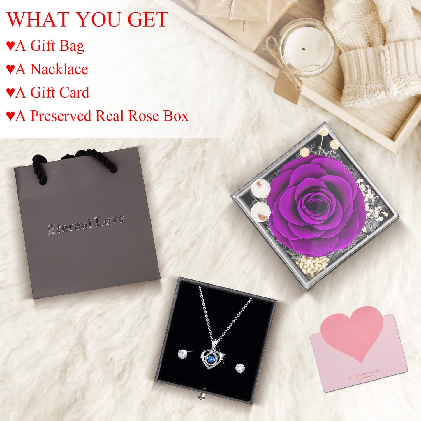 CSYY Rosa Eterna Box e Colar Coração Apaixonado
