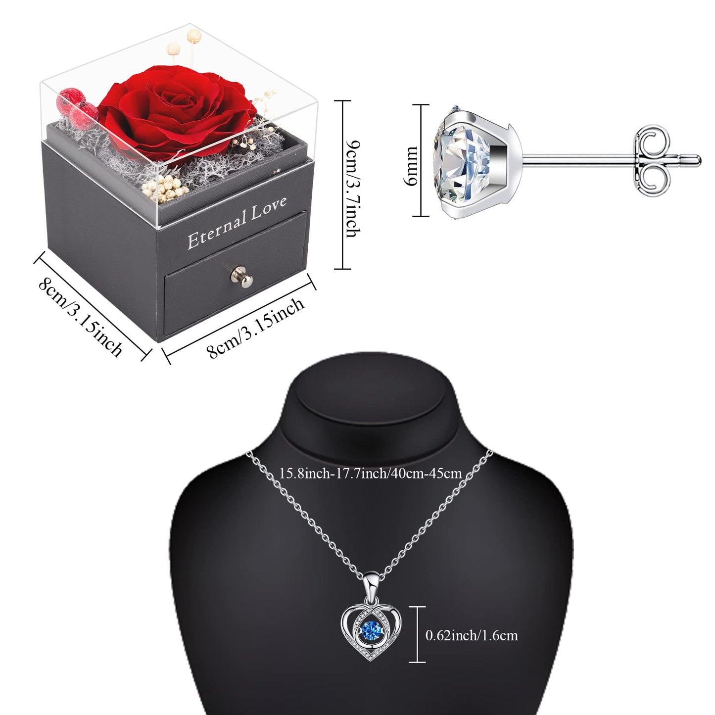 CSYY Rosa Eterna Box e Colar Coração Apaixonado