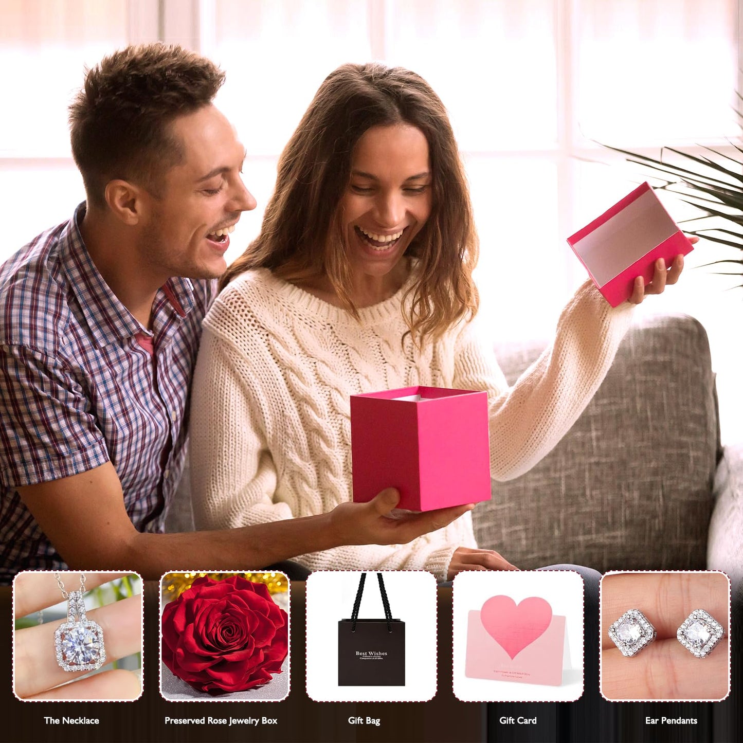 Eterna Rosa Preservada Box Rosa e Colar Romántico
