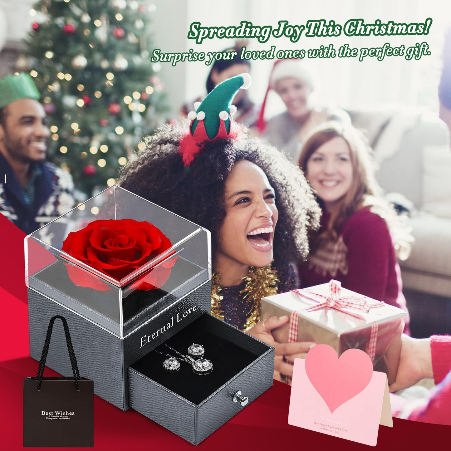 Eterna Rosa Preservada Box Rosa e Colar Romántico
