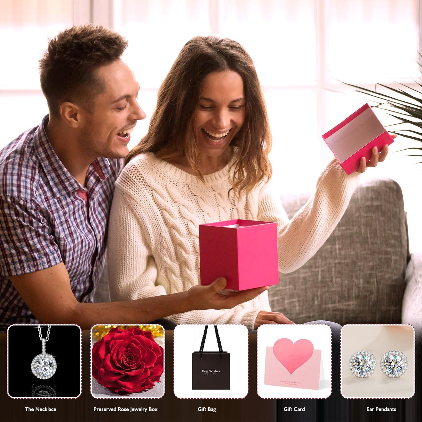 Eterna Rosa Preservada Box Rosa e Colar Romántico