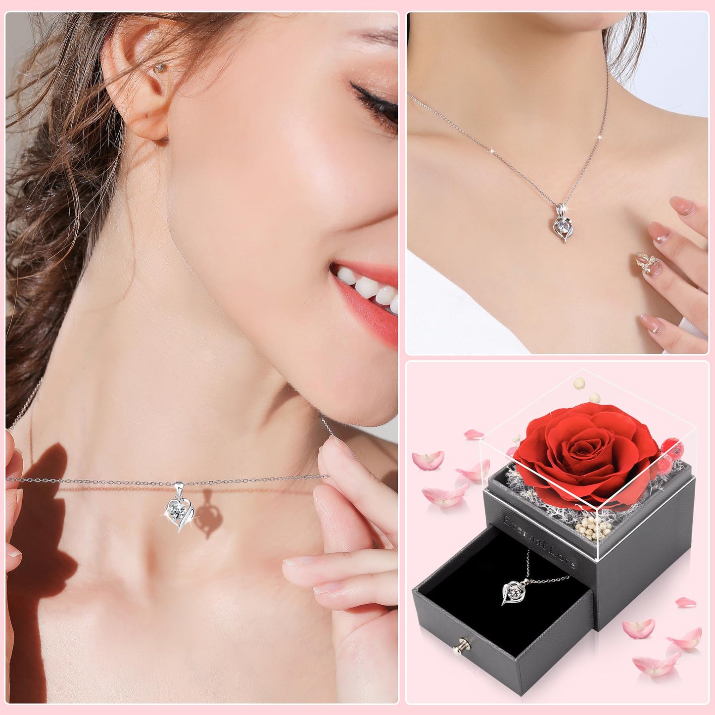CSYY Rosa Eterna Box e Colar Coração Apaixonado