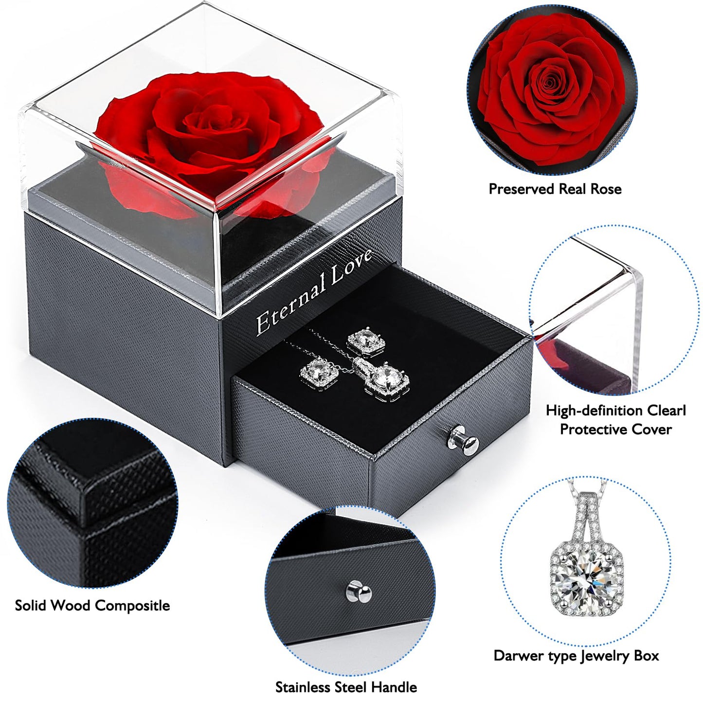 Eterna Rosa Preservada Box Rosa e Colar Romántico