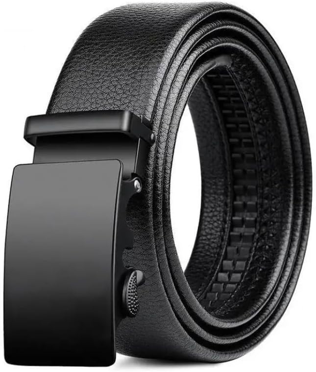 Cinto masculino couro sintético e fivela automática ajustável cinto de homem - tamanho ajustável cinto preto menino, cintos pretos para homem, cintos elegantes., Preto, Ajustable de 120cm