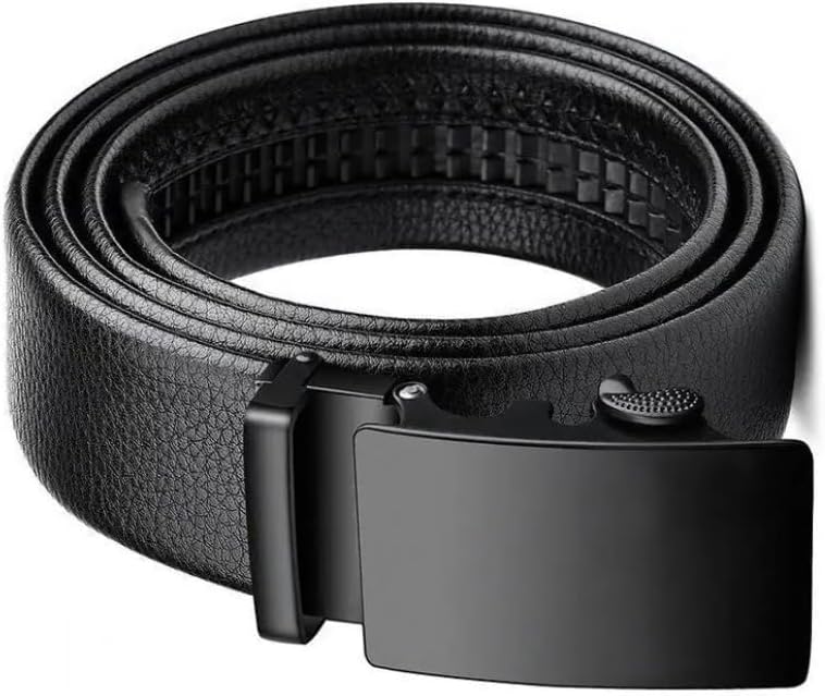 Cinto masculino couro sintético e fivela automática ajustável cinto de homem - tamanho ajustável cinto preto menino, cintos pretos para homem, cintos elegantes., Preto, Ajustable de 120cm