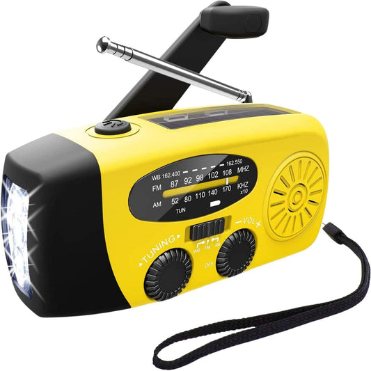Rádio de emergência, rádios solares portáteis rádio FM com manivela manual para sobrevivência, com 3 lanternas LED e power bank 1200 MAh para emergências ao ar livre