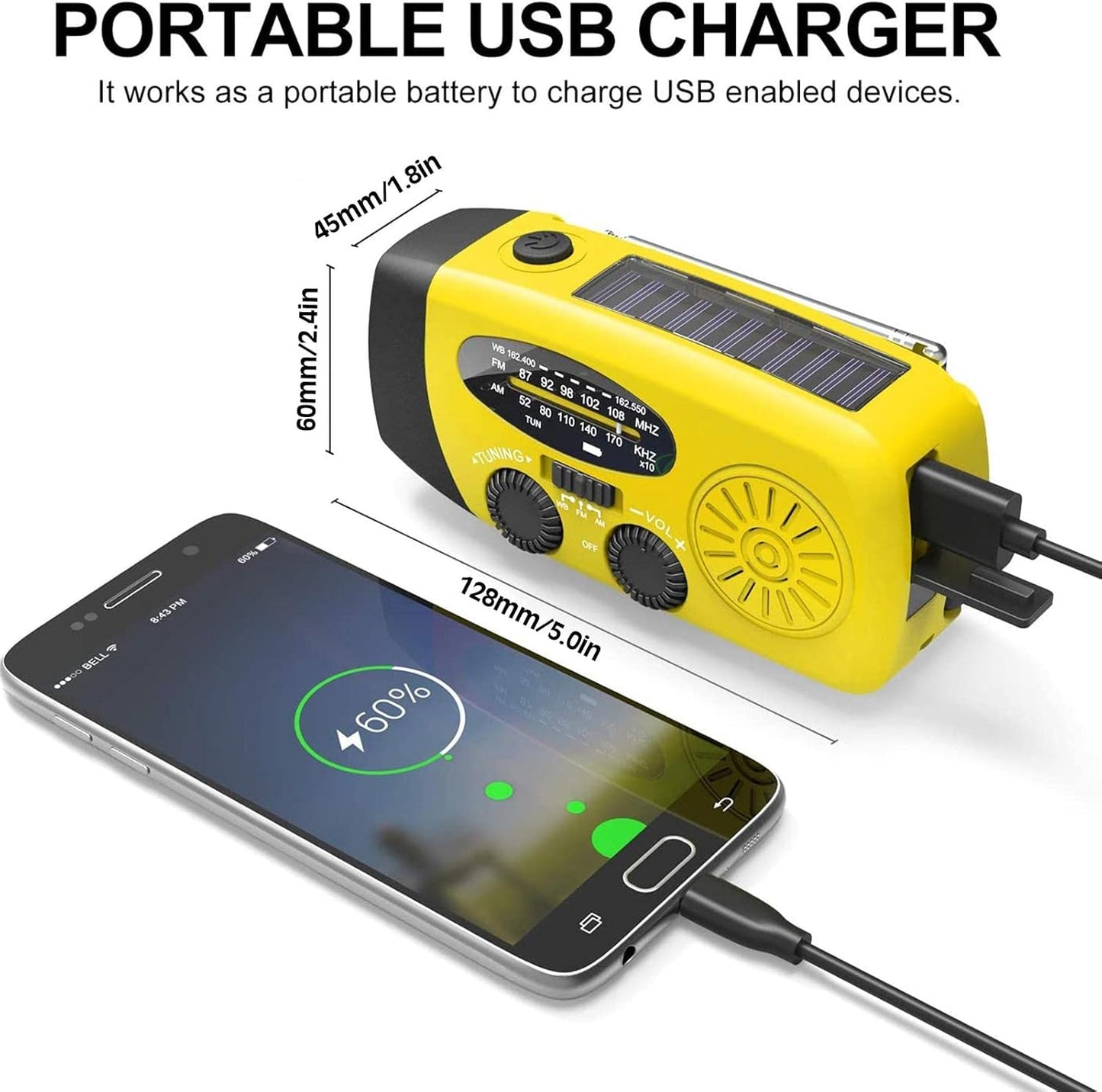 Rádio de emergência, rádios solares portáteis rádio FM com manivela manual para sobrevivência, com 3 lanternas LED e power bank 1200 MAh para emergências ao ar livre