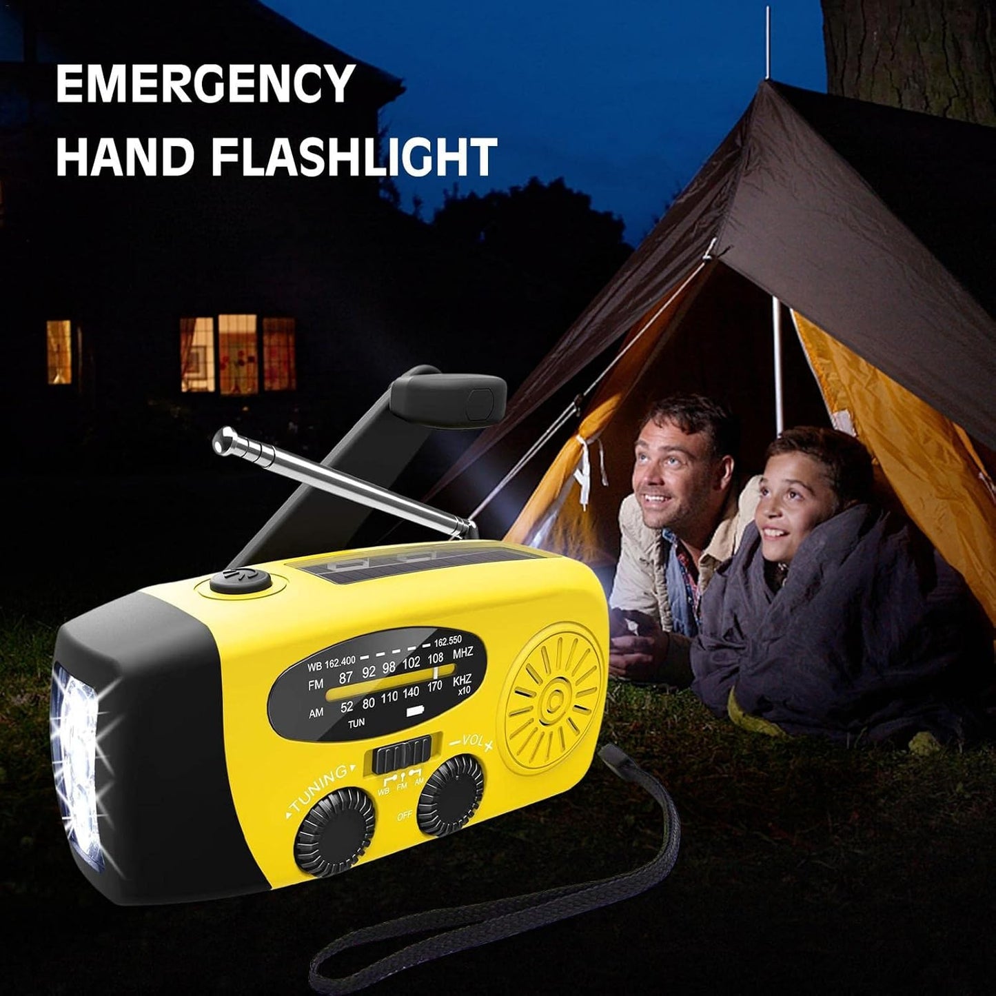 Rádio de emergência, rádios solares portáteis rádio FM com manivela manual para sobrevivência, com 3 lanternas LED e power bank 1200 MAh para emergências ao ar livre